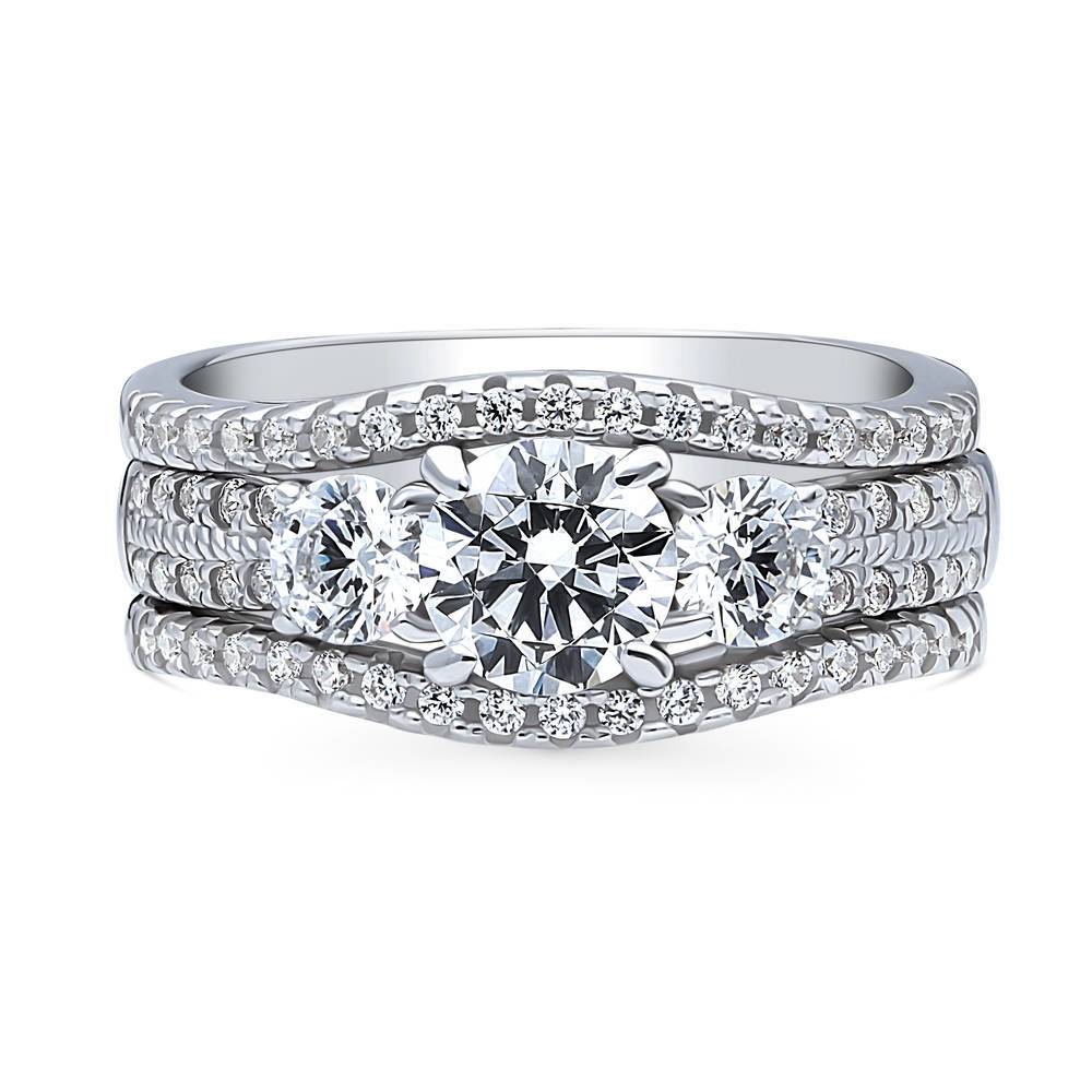 3-Stone Round CZ Ring Set in Sterling Silver, 1 of 17