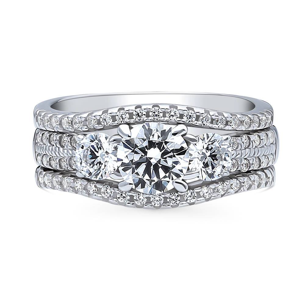 3-Stone Round CZ Ring Set in Sterling Silver