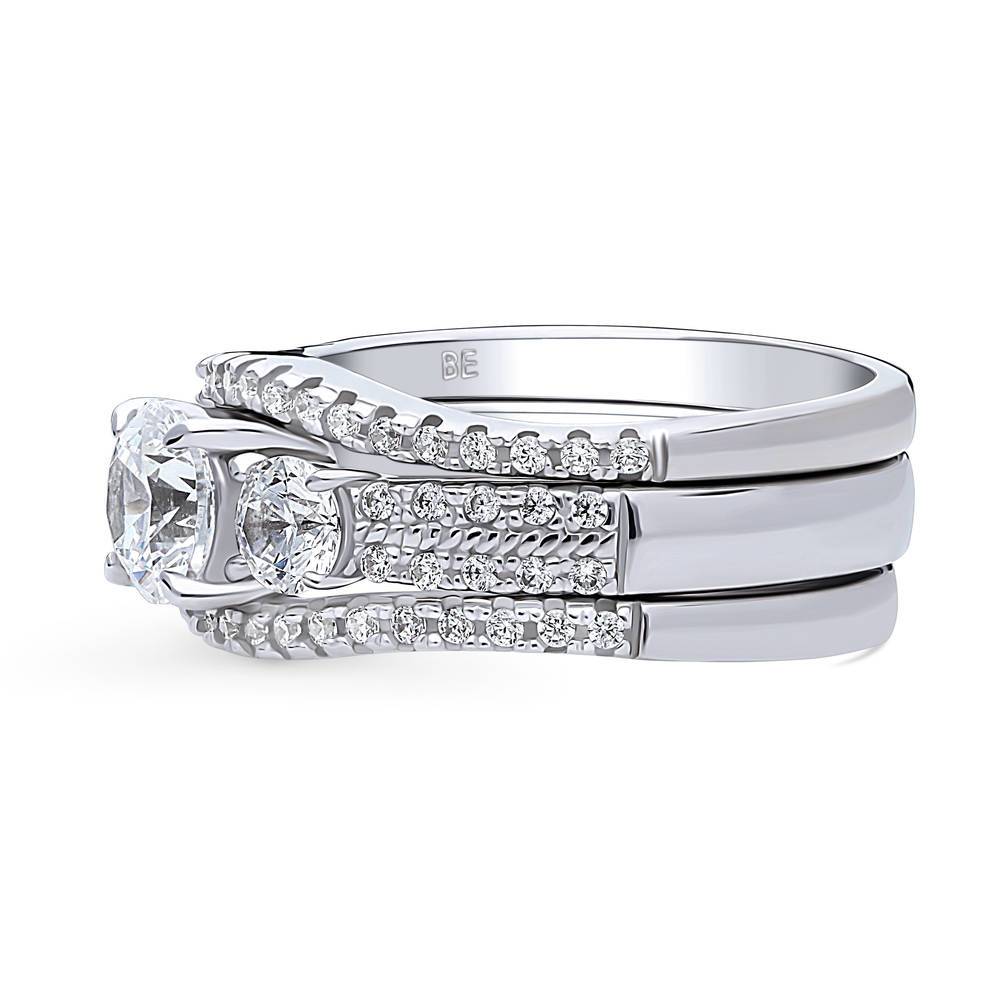 3-Stone Round CZ Ring Set in Sterling Silver, side view