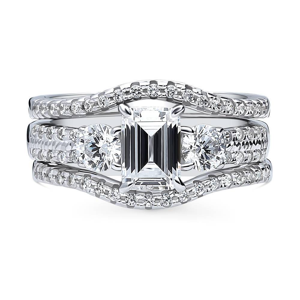 3-Stone Emerald Cut CZ Ring Set in Sterling Silver, 1 of 17