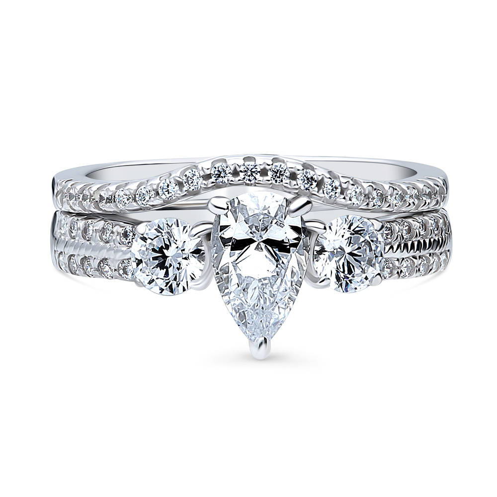 3-Stone Pear CZ Ring Set in Sterling Silver, 1 of 17