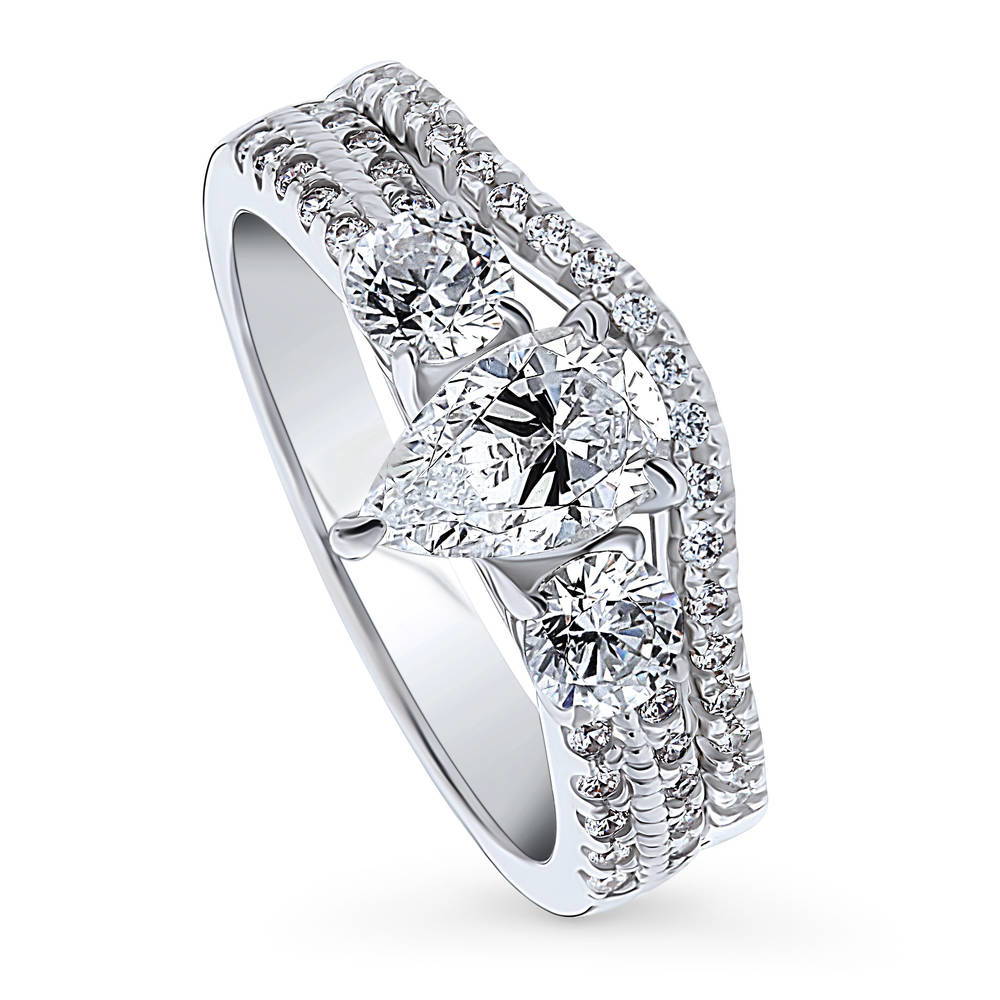 3-Stone Pear CZ Ring Set in Sterling Silver