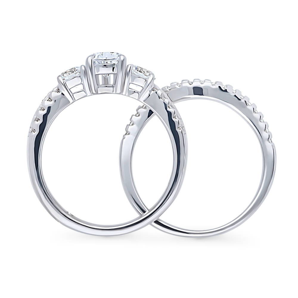 3-Stone Pear CZ Ring Set in Sterling Silver, alternate view