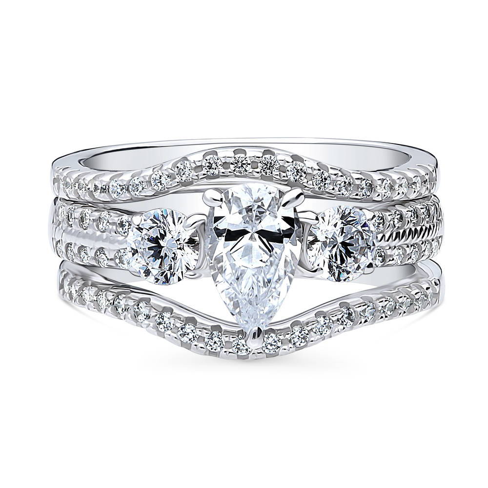 3-Stone Pear CZ Ring Set in Sterling Silver, 1 of 17