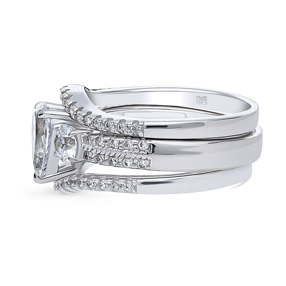 3-Stone Pear CZ Ring Set in Sterling Silver, side view