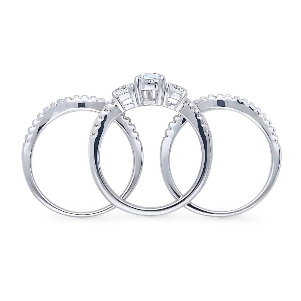 3-Stone Pear CZ Ring Set in Sterling Silver, alternate view