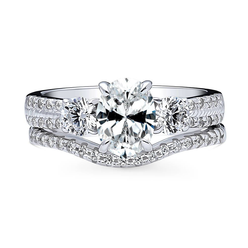 3-Stone Oval CZ Ring Set in Sterling Silver, 1 of 17