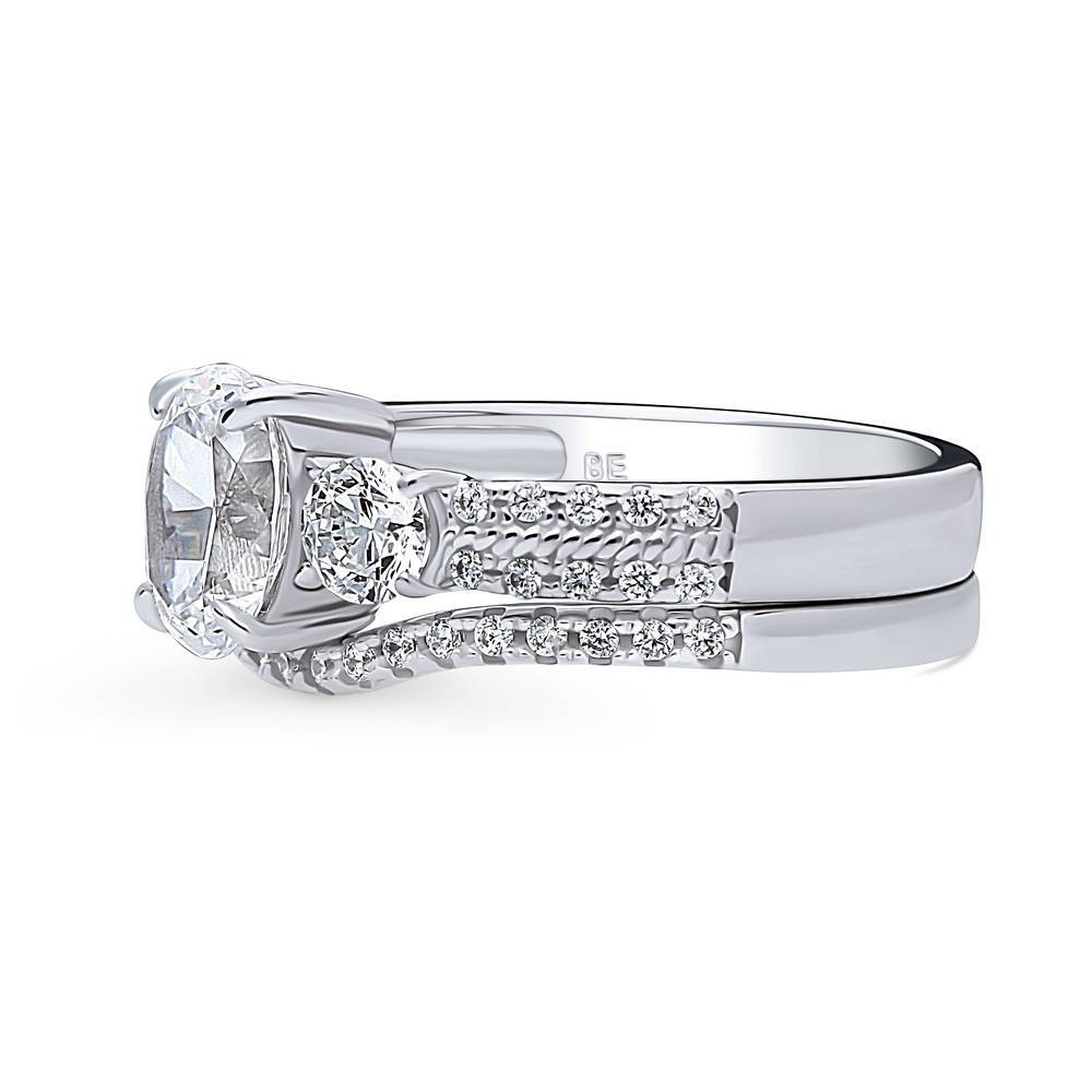 Angle view of 3-Stone Oval CZ Ring Set in Sterling Silver, 5 of 17