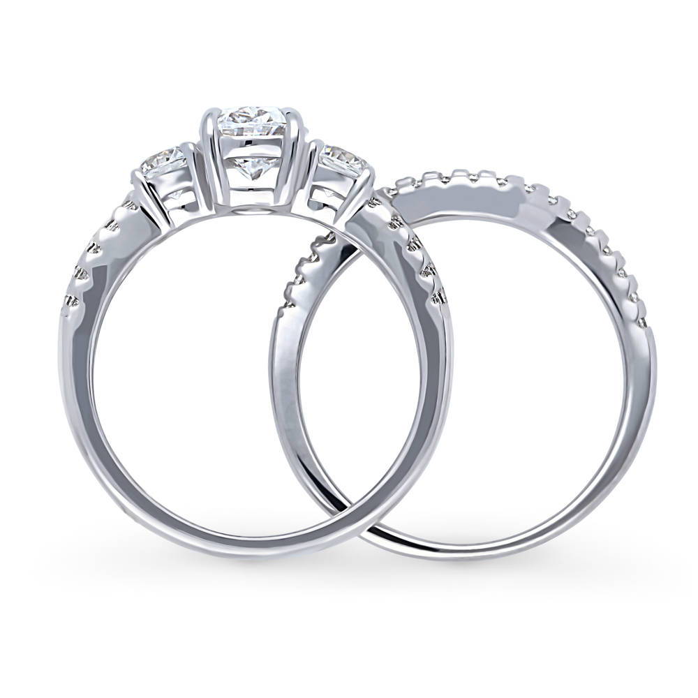 Alternate view of 3-Stone Oval CZ Ring Set in Sterling Silver, 8 of 17