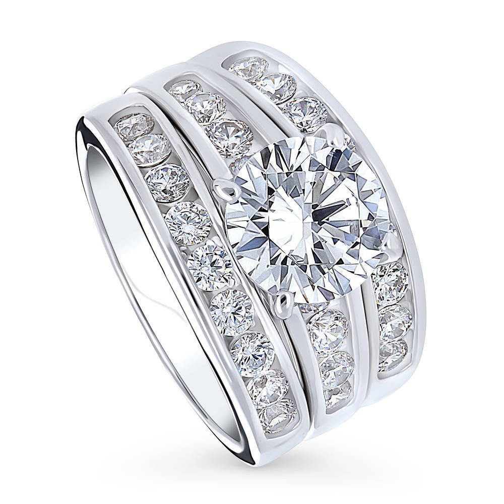 Front view of Solitaire 2.7ct Round CZ Ring Set in Sterling Silver