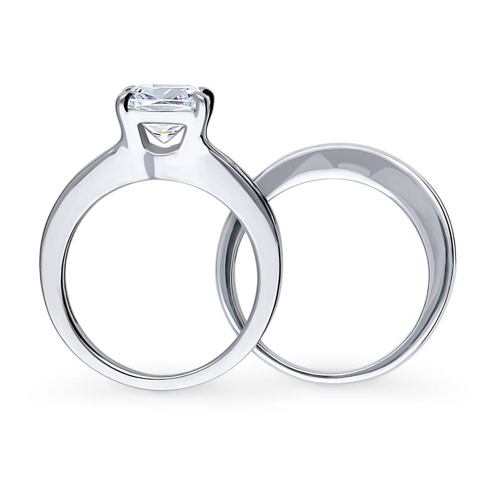 Alternate view of Solitaire 3ct Cushion CZ Ring Set in Sterling Silver