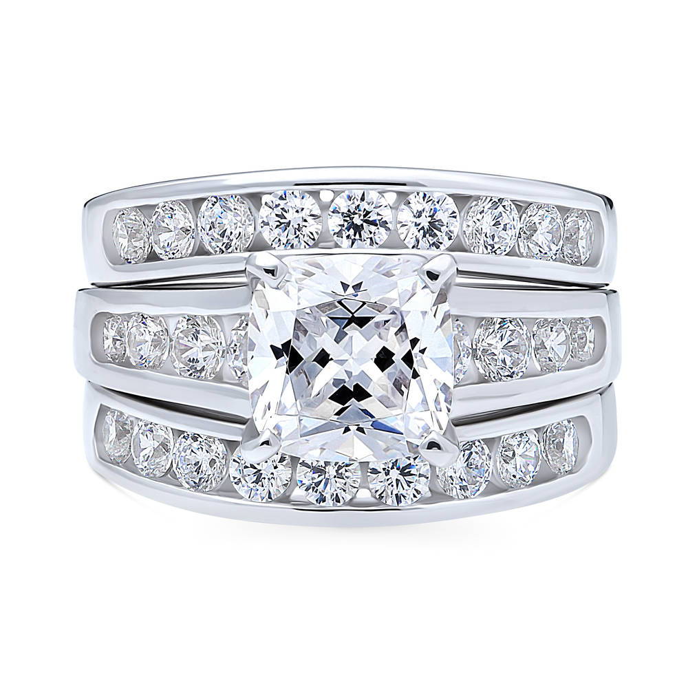 Solitaire 3ct Cushion CZ Ring Set in Sterling Silver, 1 of 17