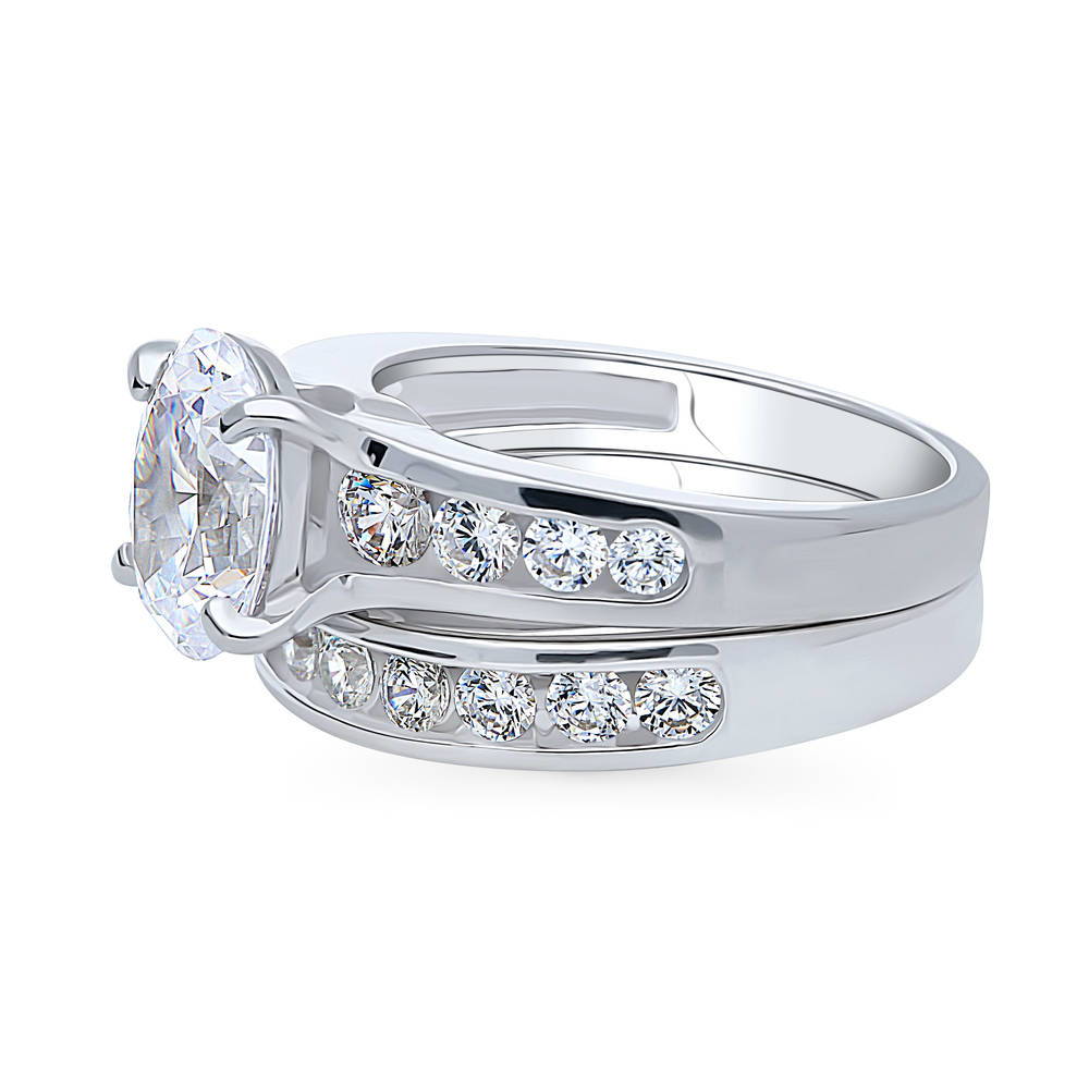 Angle view of Solitaire 2.5ct Oval CZ Ring Set in Sterling Silver