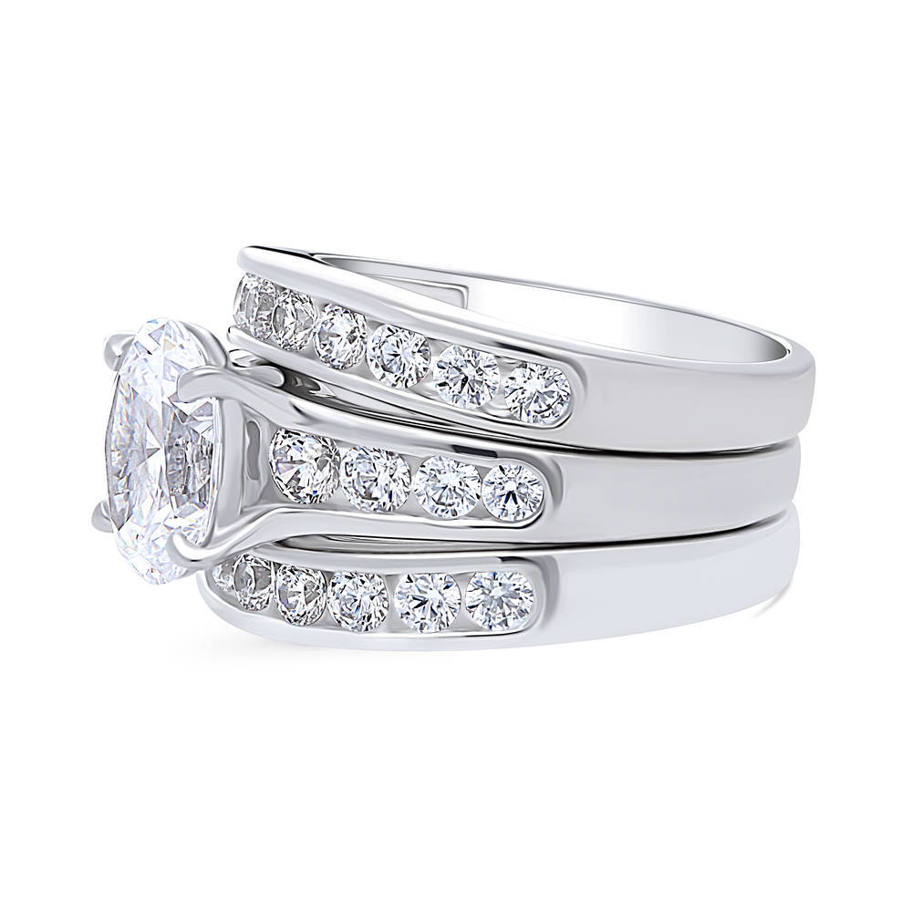 Angle view of Solitaire 2.5ct Oval CZ Ring Set in Sterling Silver