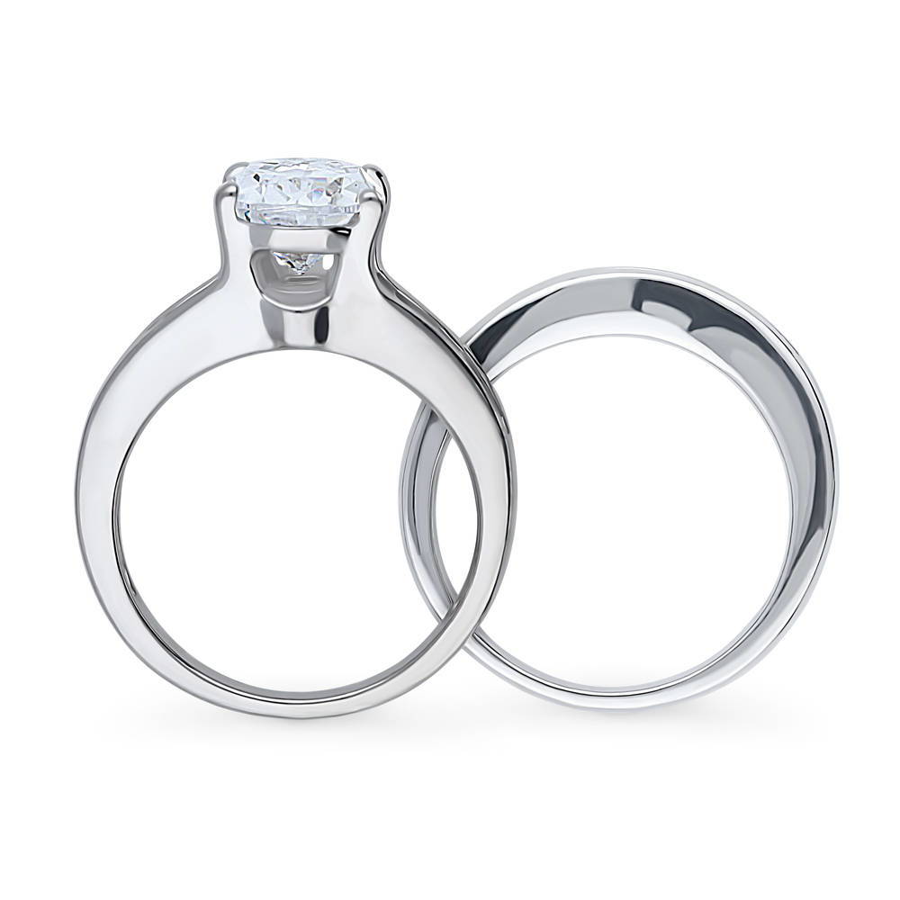 Alternate view of Solitaire 3ct Pear CZ Ring Set in Sterling Silver