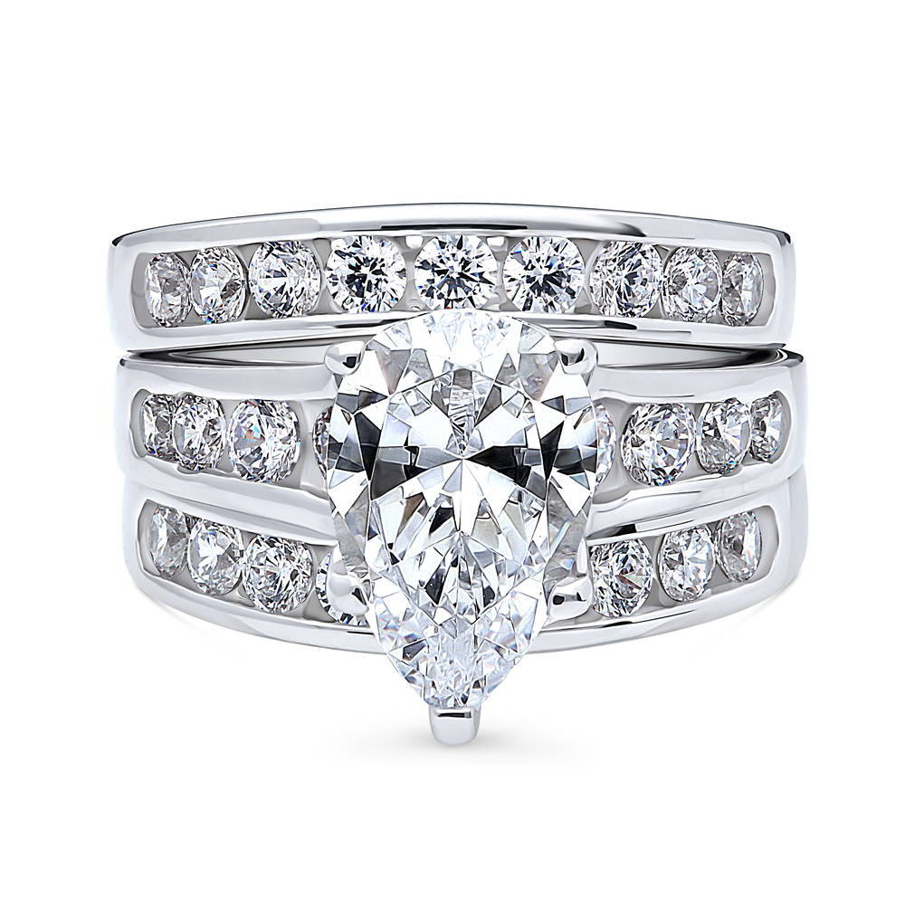 Solitaire 3ct Pear CZ Ring Set in Sterling Silver, 1 of 18