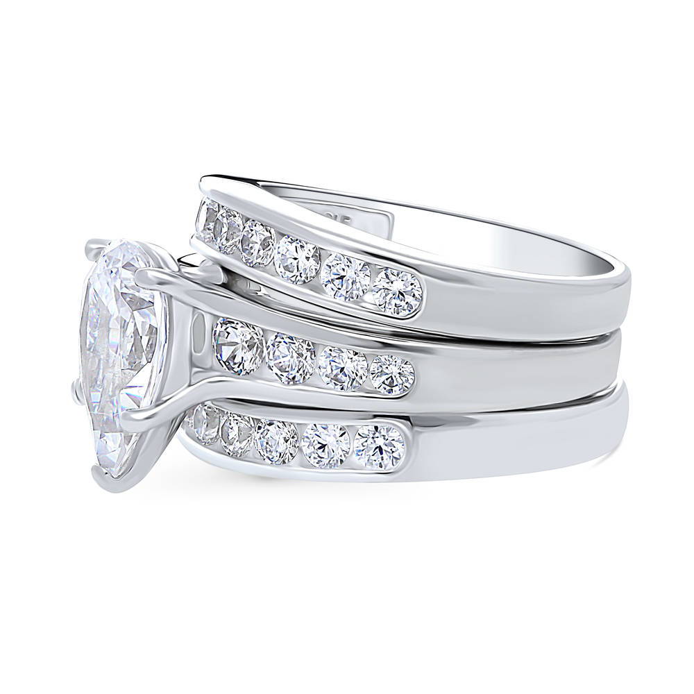 Angle view of Solitaire 3ct Pear CZ Ring Set in Sterling Silver