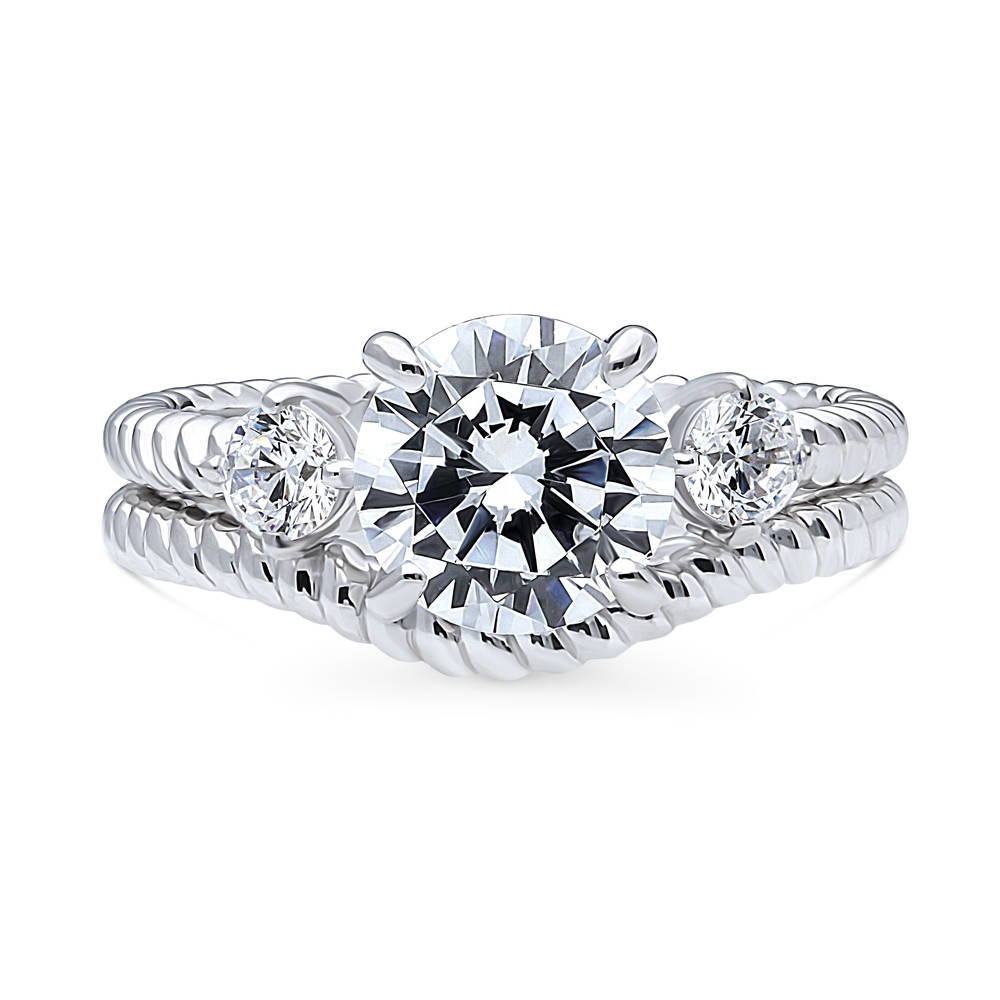 3-Stone Woven Round CZ Ring Set in Sterling Silver