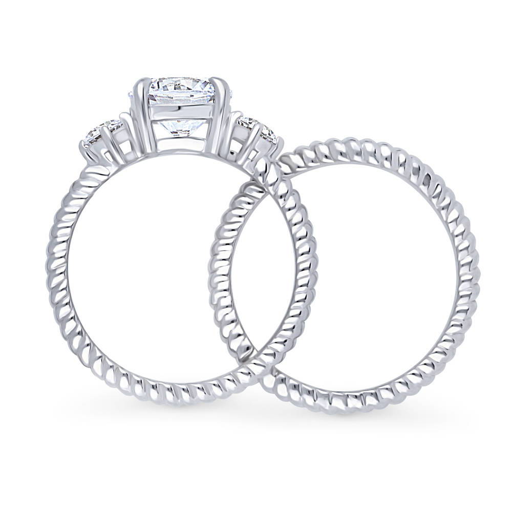 Alternate view of 3-Stone Woven Round CZ Ring Set in Sterling Silver