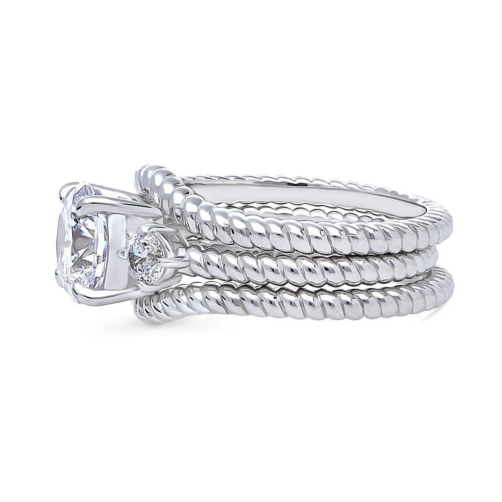 Angle view of 3-Stone Woven Round CZ Ring Set in Sterling Silver