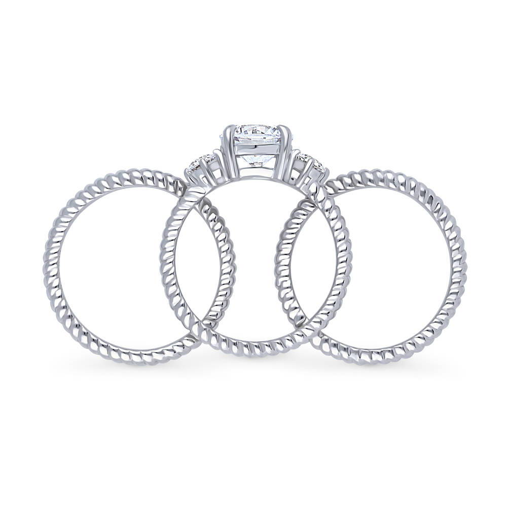 Alternate view of 3-Stone Woven Round CZ Ring Set in Sterling Silver