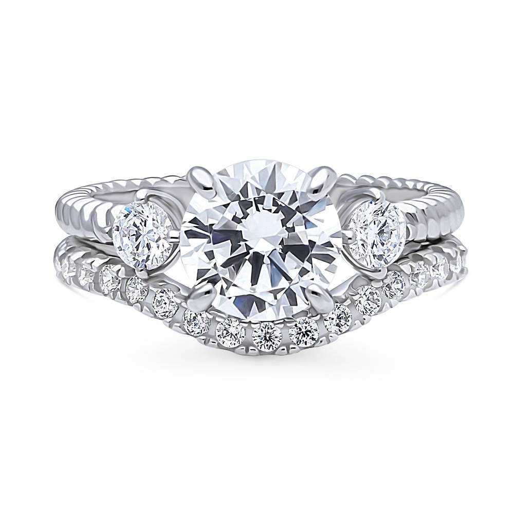 3-Stone Woven Round CZ Ring Set in Sterling Silver