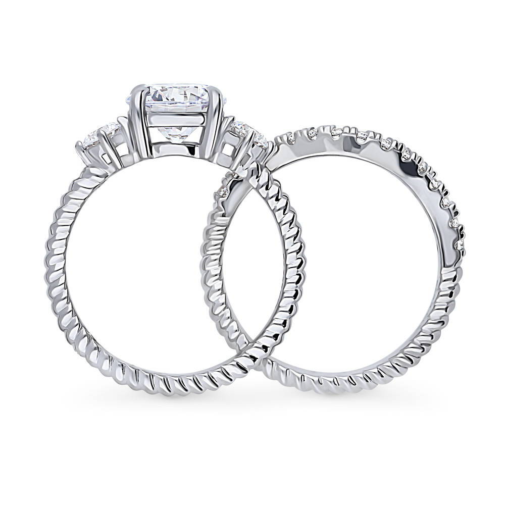 Alternate view of 3-Stone Woven Round CZ Ring Set in Sterling Silver