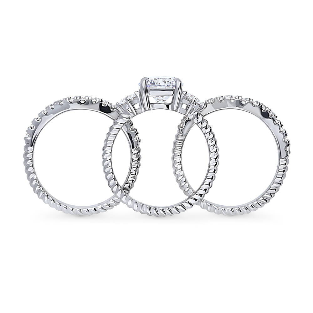 Alternate view of 3-Stone Woven Round CZ Ring Set in Sterling Silver
