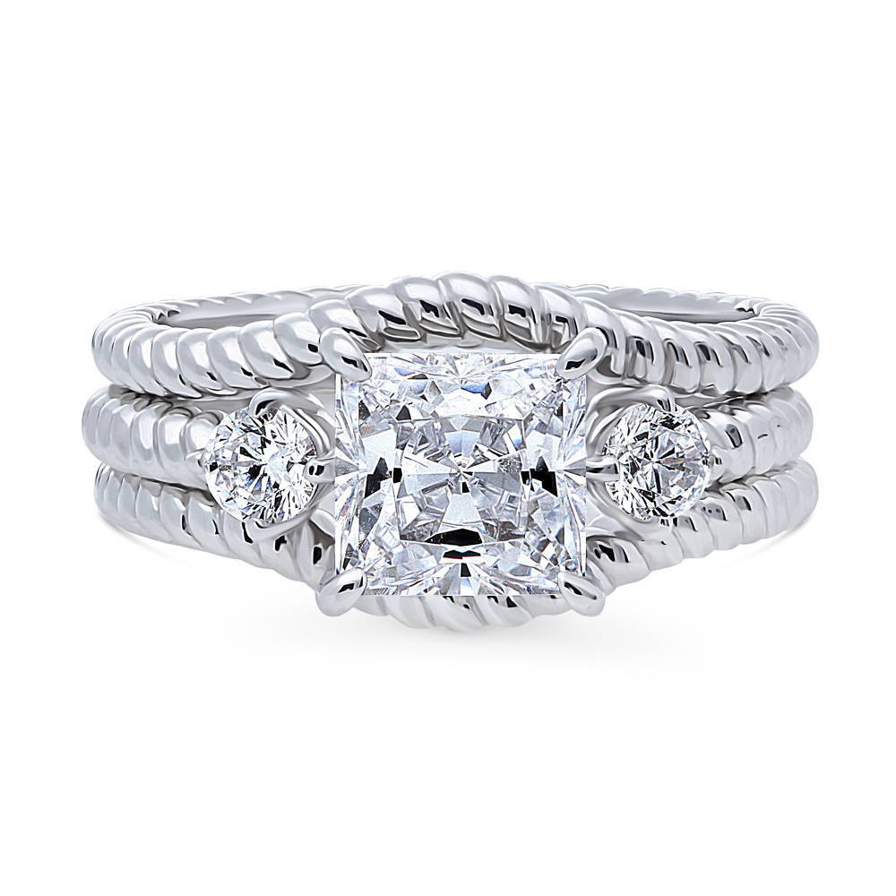 3-Stone Woven Princess CZ Ring Set in Sterling Silver