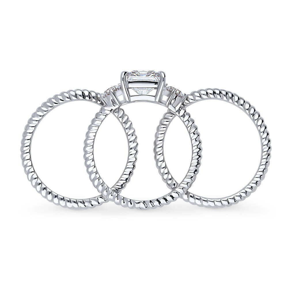 Alternate view of 3-Stone Woven Princess CZ Ring Set in Sterling Silver