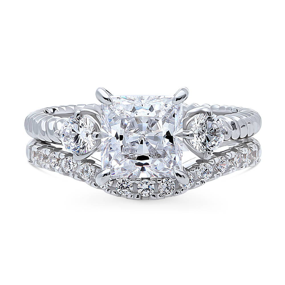 3-Stone Woven Princess CZ Ring Set in Sterling Silver, 1 of 17