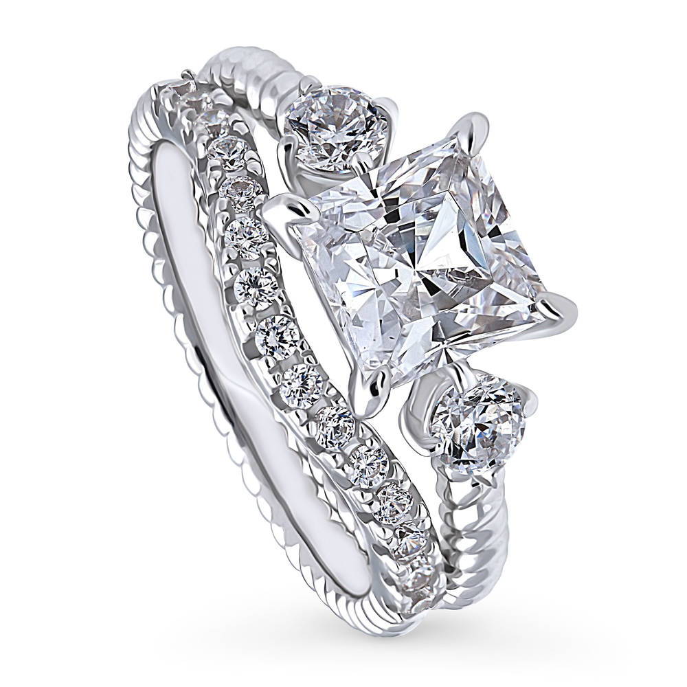 3-Stone Woven Princess CZ Ring Set in Sterling Silver