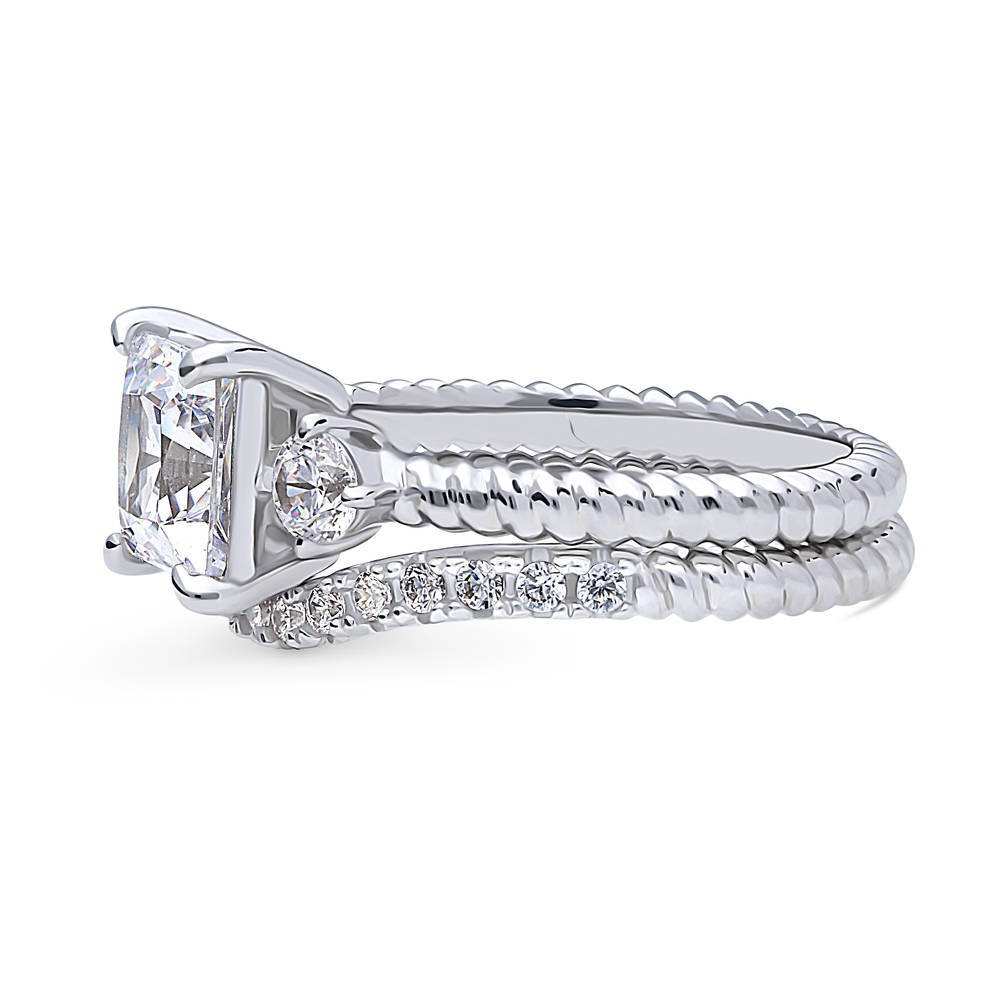 Angle view of 3-Stone Woven Princess CZ Ring Set in Sterling Silver