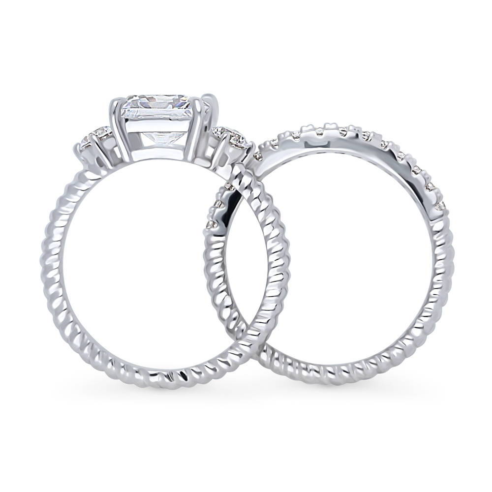 Alternate view of 3-Stone Woven Princess CZ Ring Set in Sterling Silver