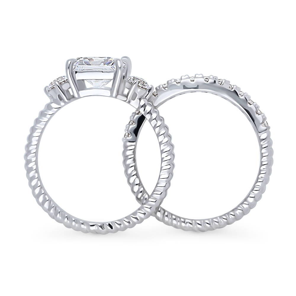 3-Stone Woven Princess CZ Ring Set in Sterling Silver