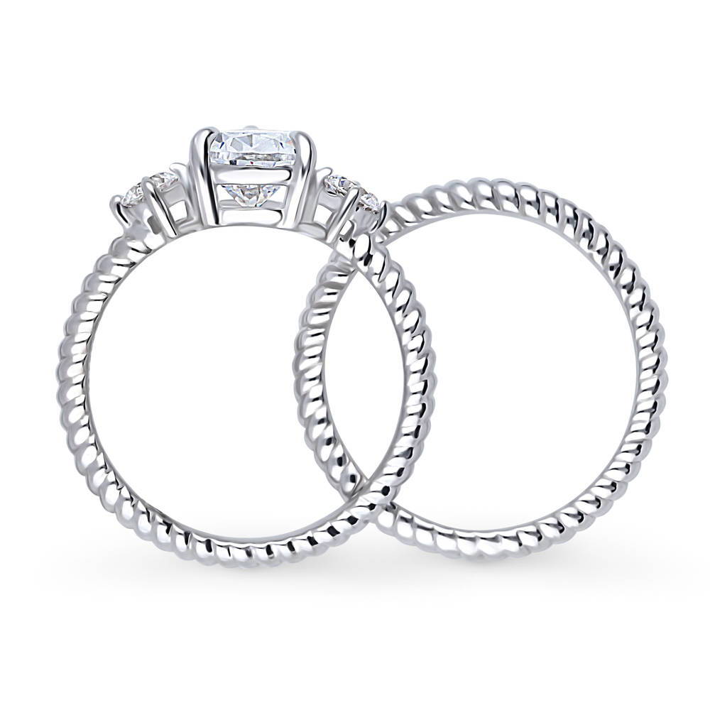 Alternate view of 3-Stone Woven Pear CZ Ring Set in Sterling Silver