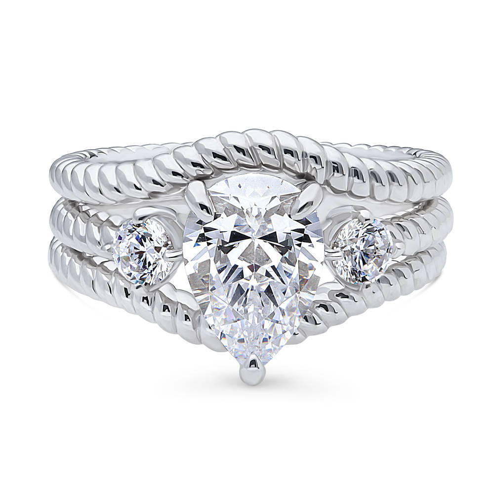 3-Stone Woven Pear CZ Ring Set in Sterling Silver