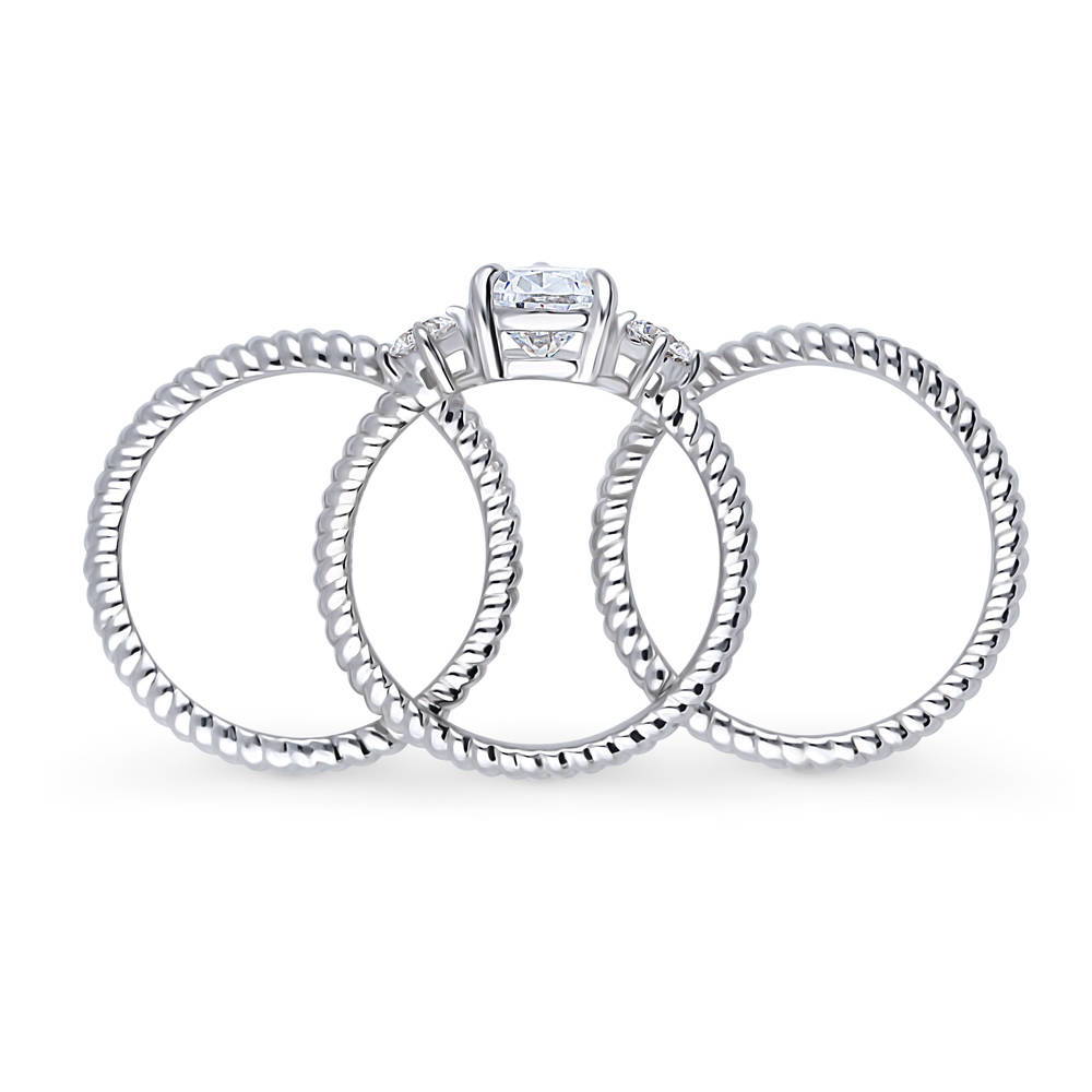 Alternate view of 3-Stone Woven Pear CZ Ring Set in Sterling Silver