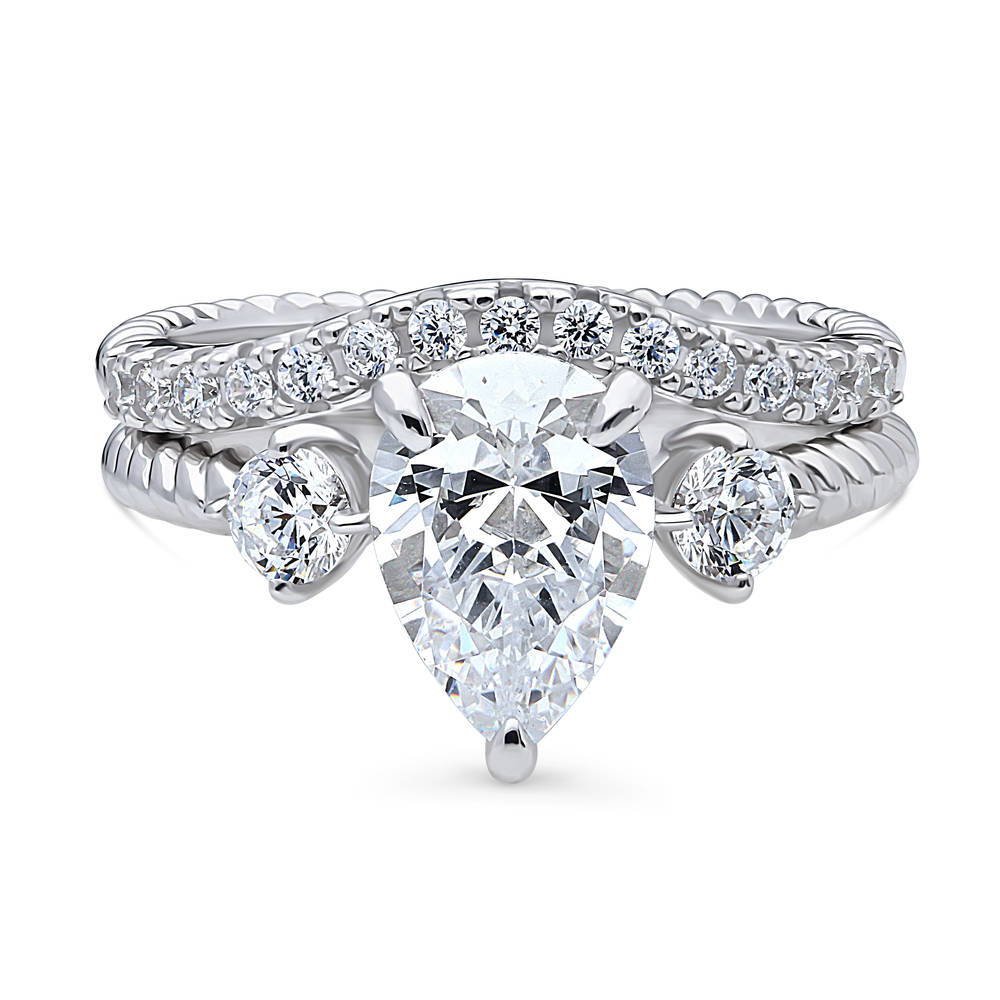 3-Stone Woven Pear CZ Ring Set in Sterling Silver, 1 of 17
