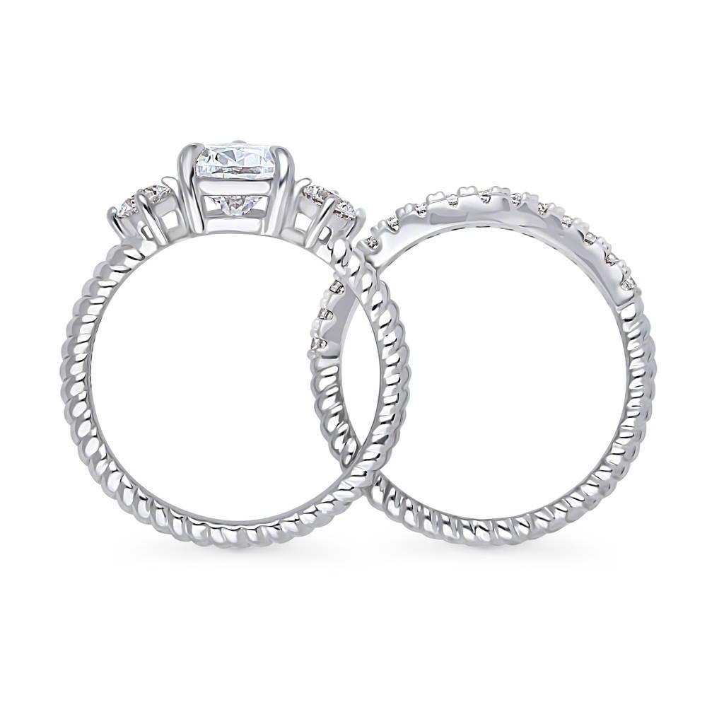 3-Stone Woven Pear CZ Ring Set in Sterling Silver