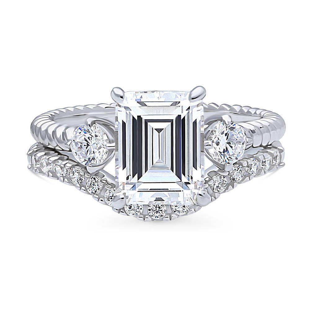 3-Stone Woven Emerald Cut CZ Ring Set in Sterling Silver