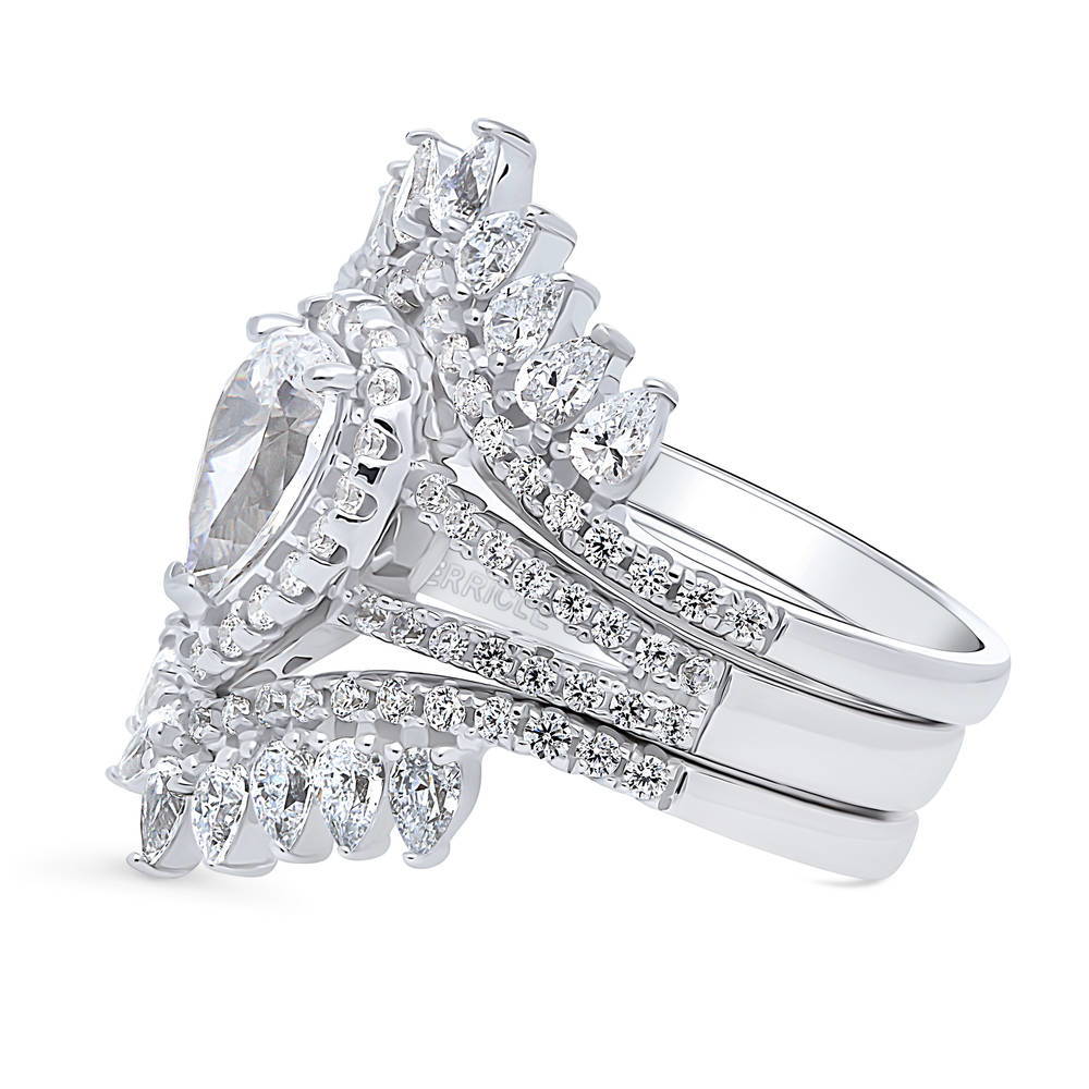 Halo Pear CZ Split Shank Ring Set in Sterling Silver, 5 of 20