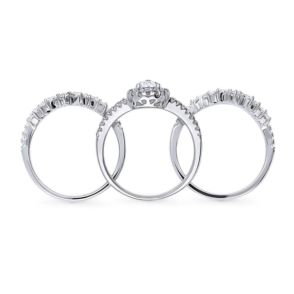 Halo Pear CZ Split Shank Ring Set in Sterling Silver, 8 of 20