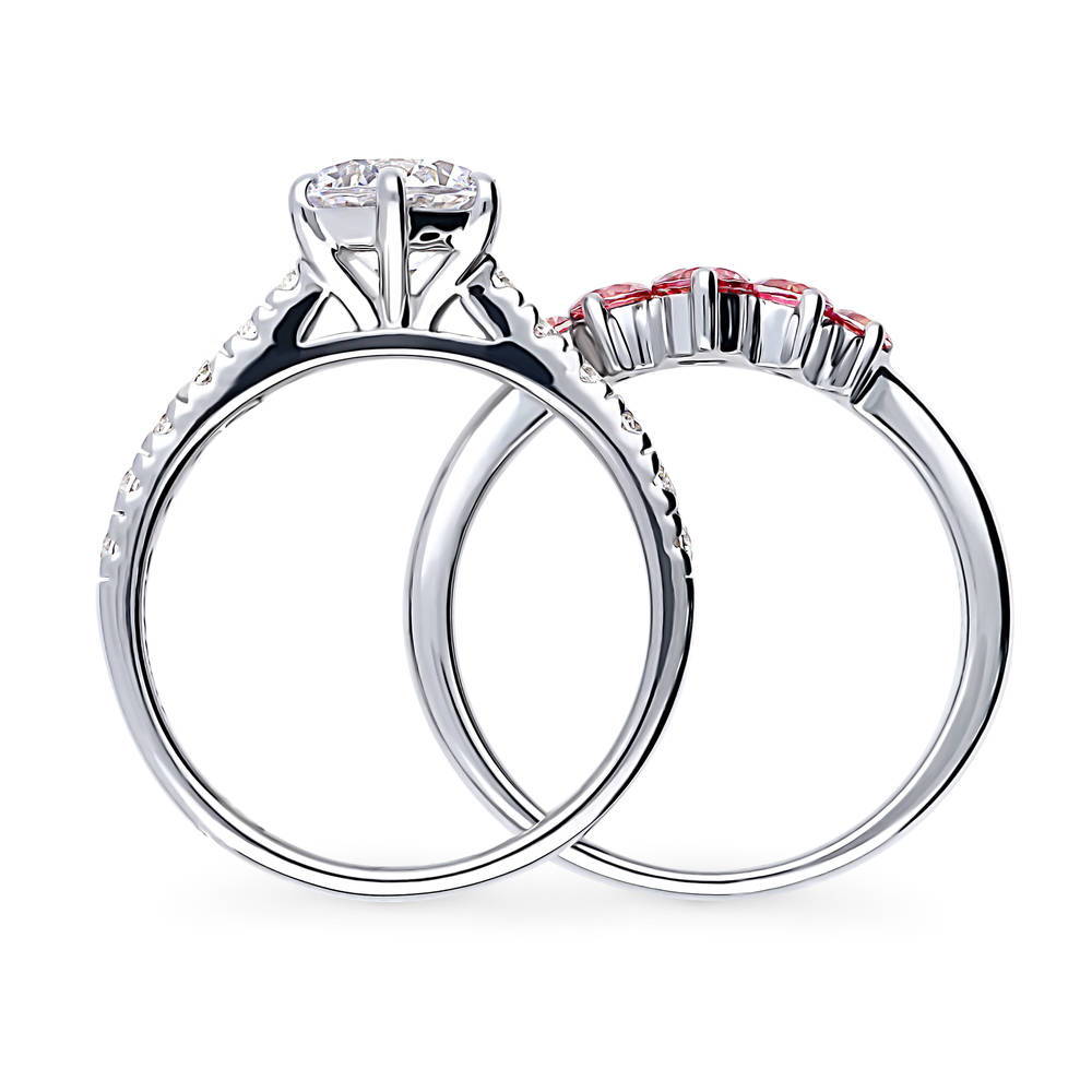 Alternate view of 5-Stone Solitaire CZ Ring Set in Sterling Silver