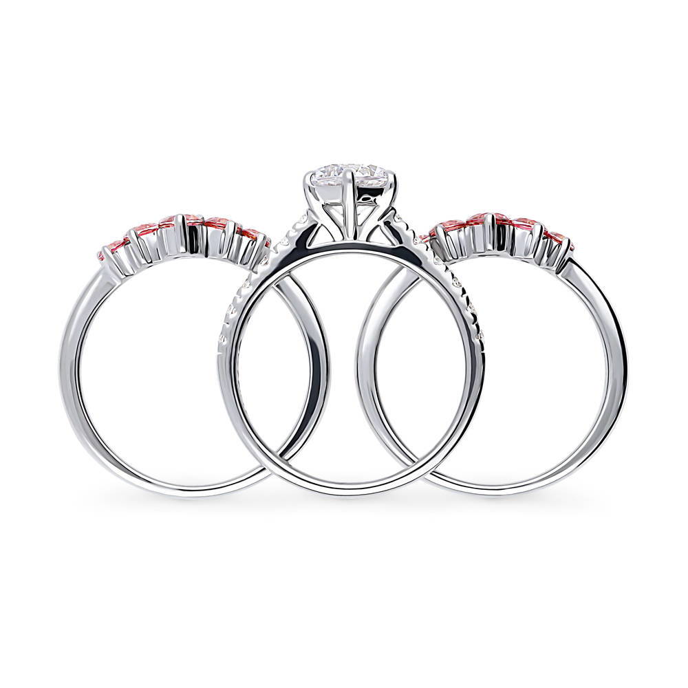 Alternate view of 5-Stone Solitaire CZ Ring Set in Sterling Silver