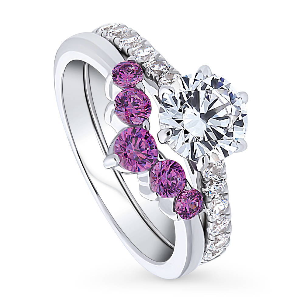 Front view of 5-Stone Solitaire CZ Ring Set in Sterling Silver