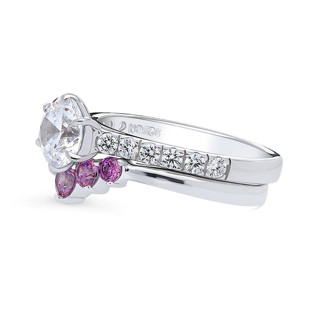 Angle view of 5-Stone Solitaire CZ Ring Set in Sterling Silver