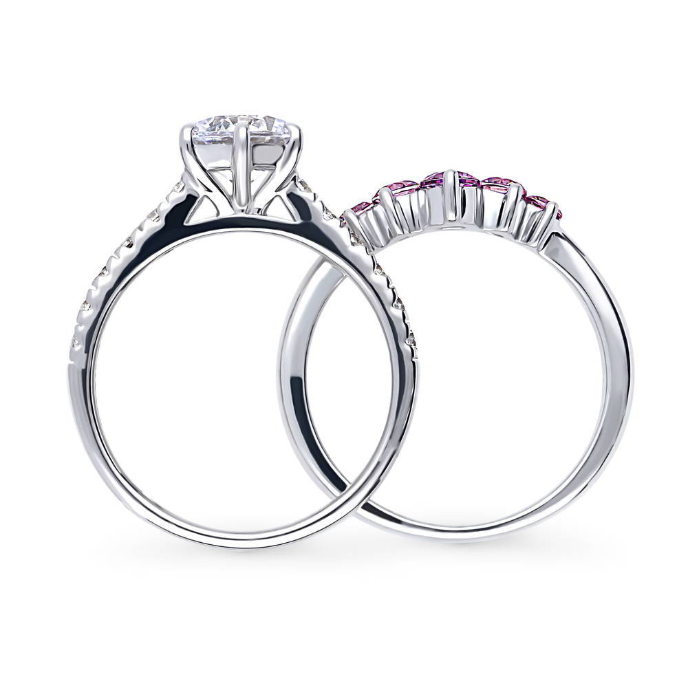 Alternate view of 5-Stone Solitaire CZ Ring Set in Sterling Silver