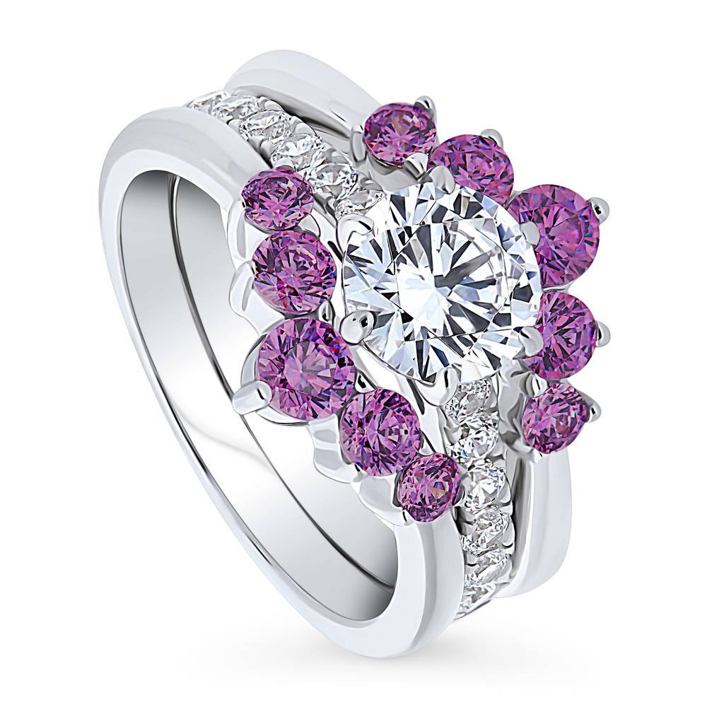 Front view of 5-Stone Solitaire CZ Ring Set in Sterling Silver