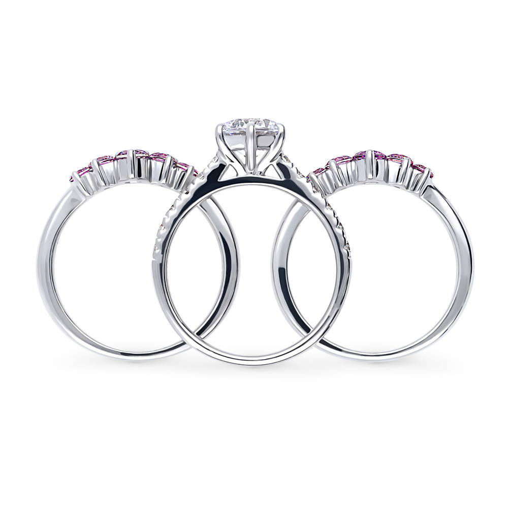 Alternate view of 5-Stone Solitaire CZ Ring Set in Sterling Silver